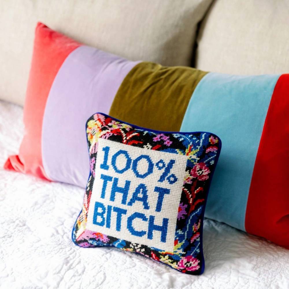 NEW FURBISH STUDIO that bitch needlepoint pillow in royal blue - Picture 3 of 3
